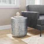 Antique Silver Side Table with Hand-Finished Round Top