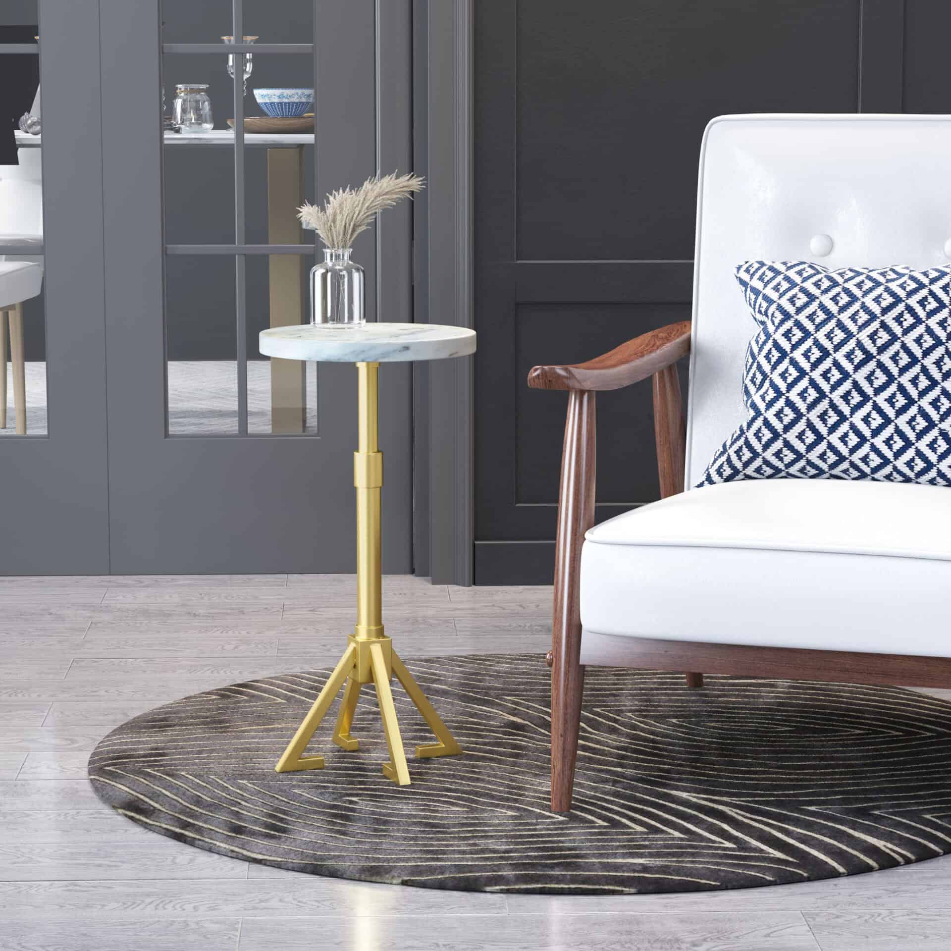 White and Gold Modern Glam Side Table with Marble Top 2 White and Gold Modern Glam Side Table with Marble Top - Image 2