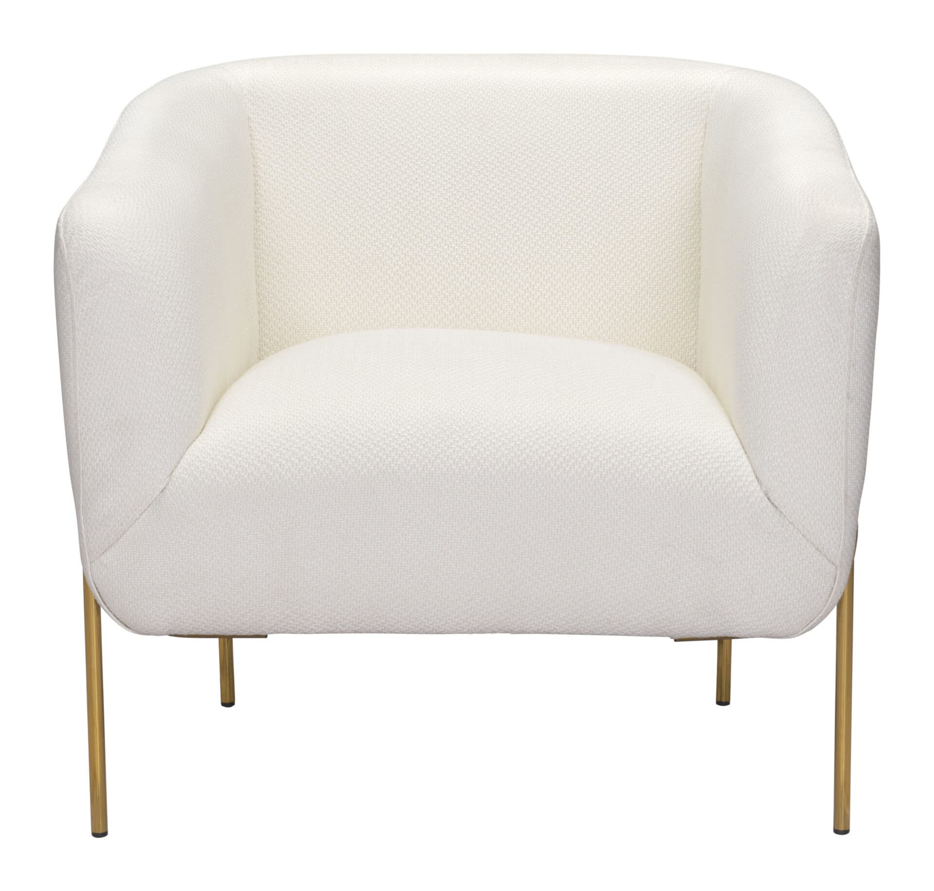Modern Ivory Lounge Chair with Gold Frame, Armrest Support 4 Modern Ivory Lounge Chair with Gold Frame, Armrest Support - Image 4