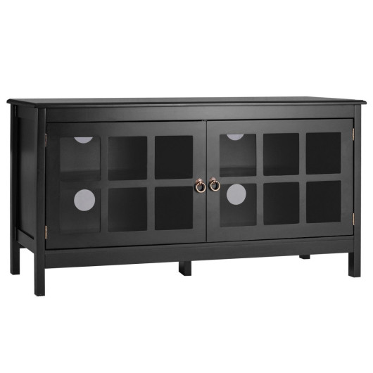 Modern Wood TV Stand with Glass Doors and Shelves 3 Modern Wood TV Stand with Glass Doors and Shelves - Image 3