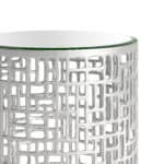 Silver Round Glass Top Side Tables with Aluminum Frames (Set of 2) 8 Silver Round Glass Top Side Tables with Aluminum Frames (Set of 2)