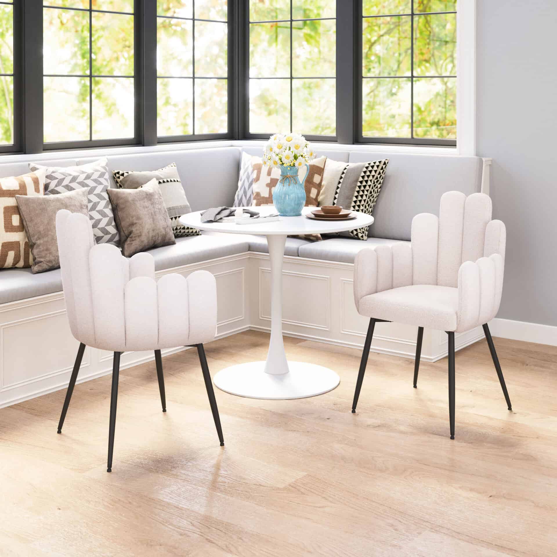 Ivory Shearling Style Dining Chair with Steel Frame (Set of 2) 2 Ivory Shearling Style Dining Chair with Steel Frame (Set of 2) - Image 2