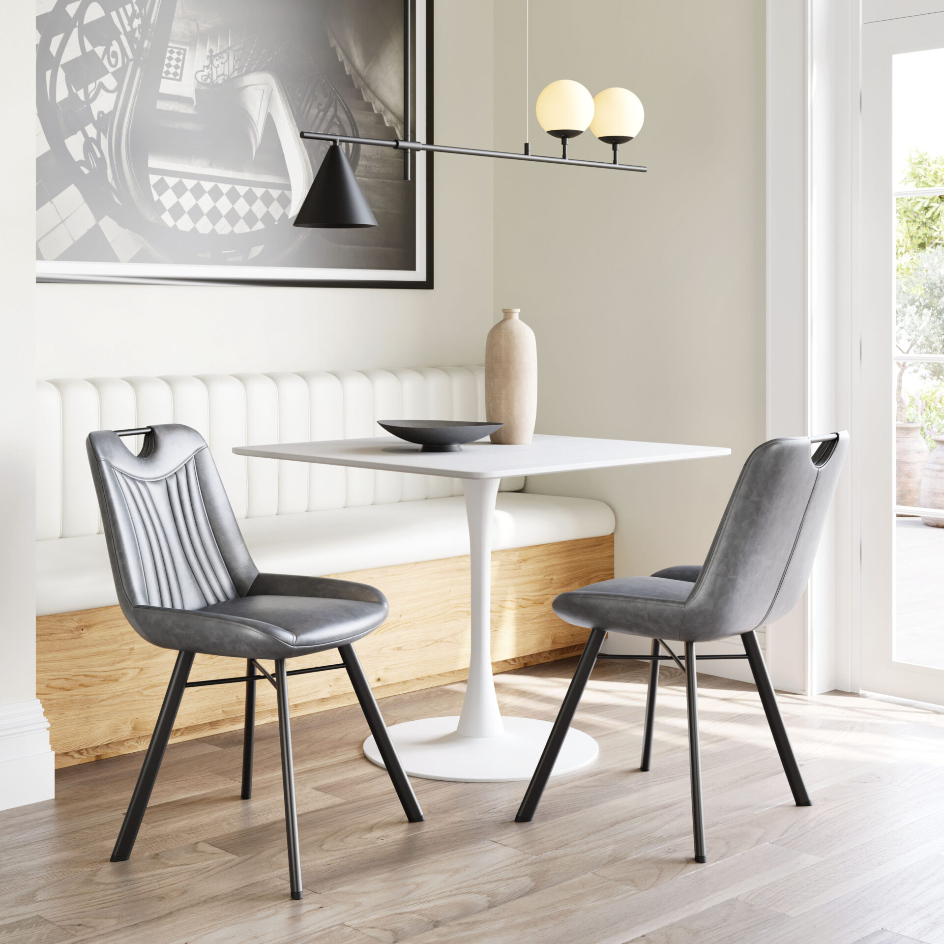 Modern Industrial Square Dining Table Neutral White Finish for 4 1 Modern Industrial Square Dining Table Neutral White Finish for 4