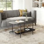 Modern Black Oval Coffee Table with Two-Tier Shelves 7 Modern Black Oval Coffee Table with Two-Tier Shelves