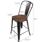 Industrial Metal Counter Stools with Elmwood Seats and Backrests (Set of 4)