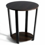 Industrial Round End Table with Storage Shelf and Metal Frame