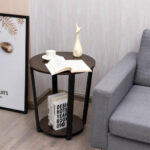 Industrial Round End Table with Storage Shelf and Metal Frame