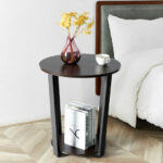 Industrial Round End Table with Storage Shelf and Metal Frame