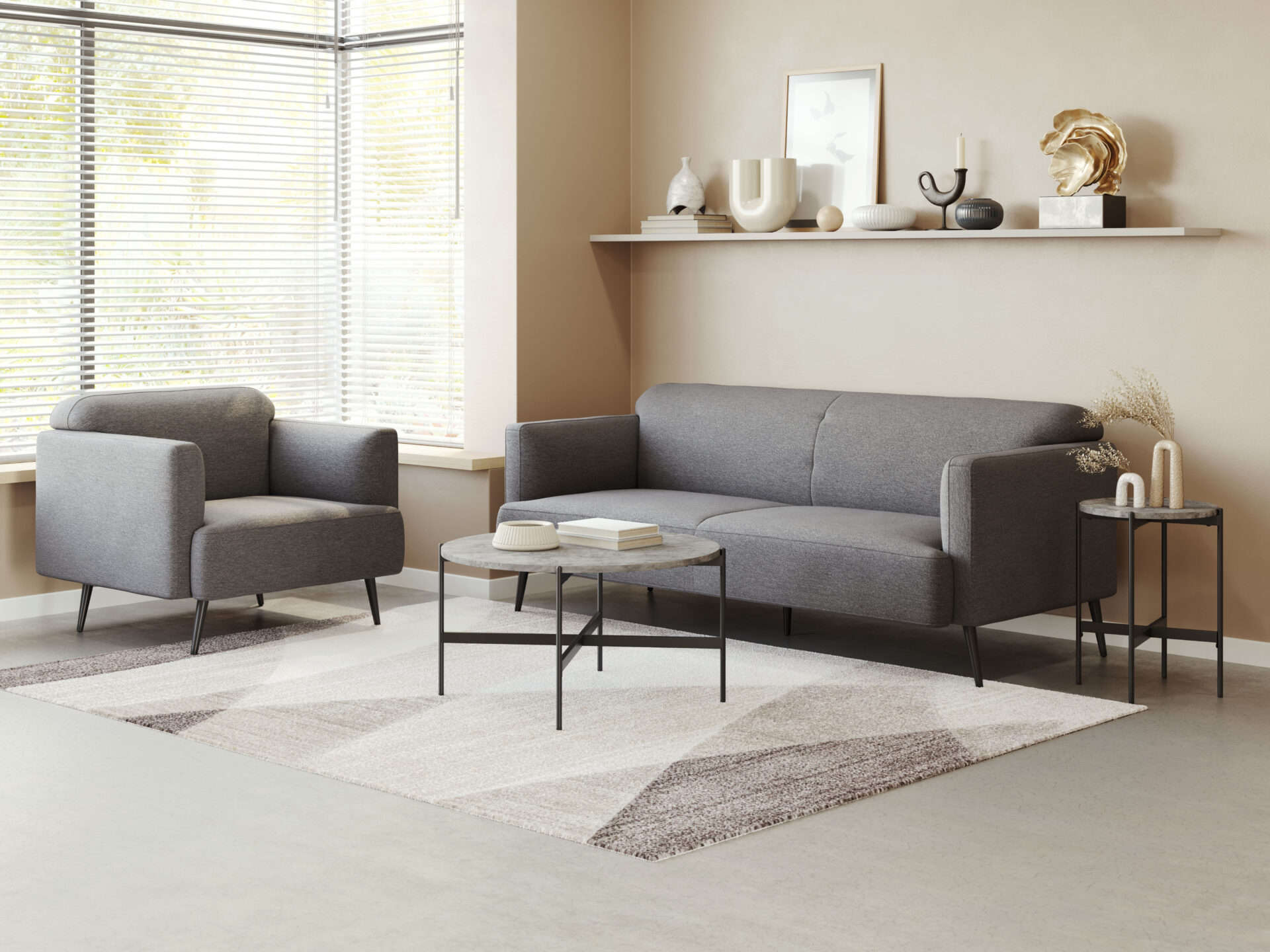 Modern Gray and Black Round Coffee Table Set (2-Piece) 2 Modern Gray and Black Round Coffee Table Set (2-Piece) - Image 2