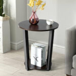 Industrial Round End Table with Storage Shelf and Metal Frame