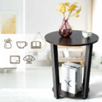 Industrial Round End Table with Storage Shelf and Metal Frame