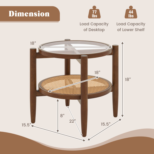 Round Rattan Side Table with Glass Top and Storage 5 Round Rattan Side Table with Glass Top and Storage - Image 5