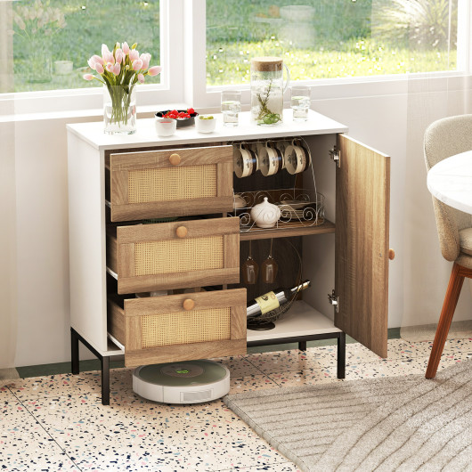 Rattan Sideboard Cabinet with 1 Door and 3 Drawers