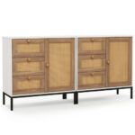 Rattan Sideboard Cabinet with 1 Door and 3 Drawers
