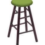 Round Cushion 24-Inch Backless Swivel Counter Stool with Dark Cherry Finish, Smooth Maple Leg, and Canter Kiwi Green Seat