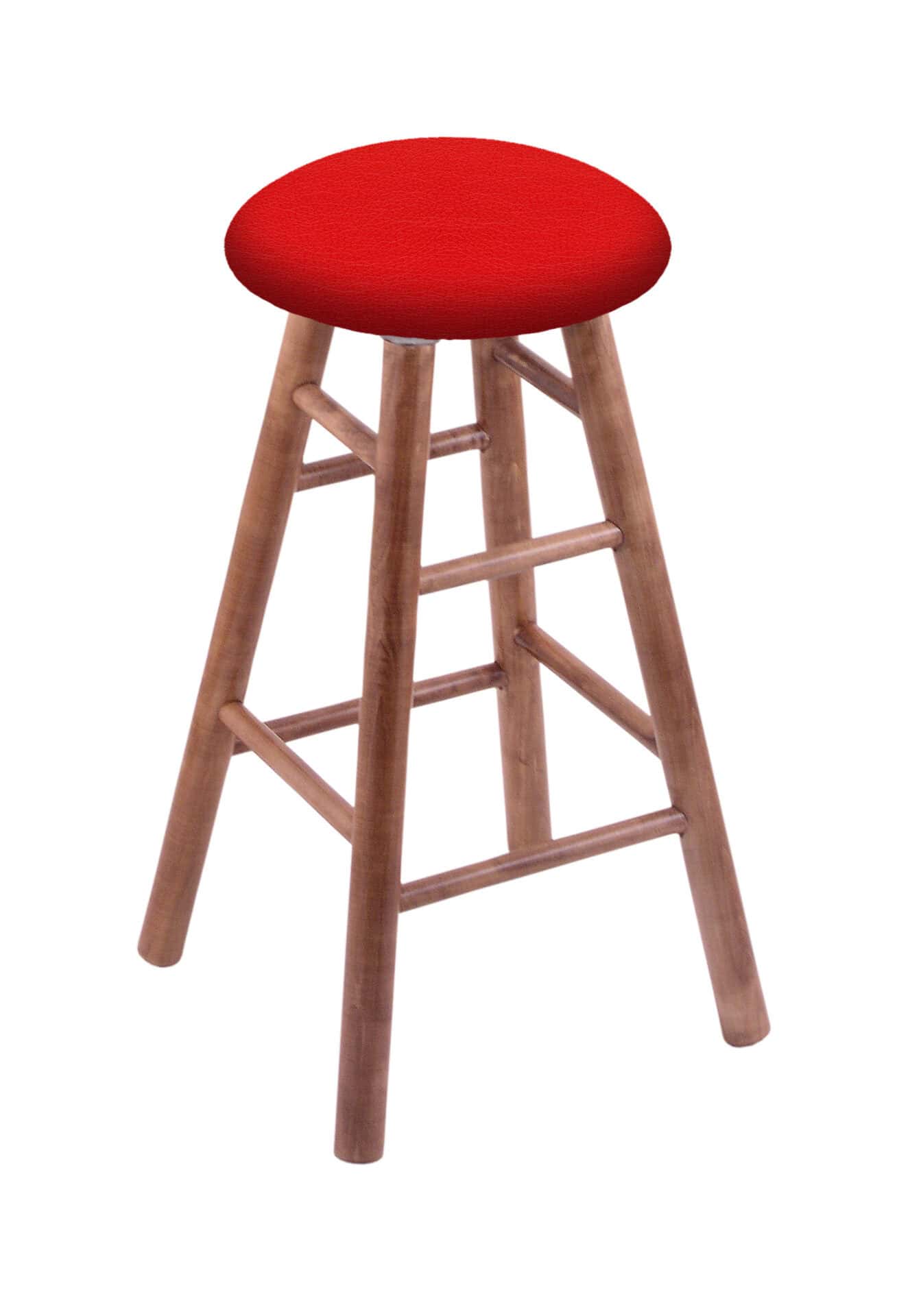 Round Cushion 30-Inch Backless Swivel Bar Stool with Medium Finish, Smooth Maple Leg, and Canter Red Seat 1 Round Cushion 30-Inch Backless Swivel Bar Stool with Medium Finish, Smooth Maple Leg, and Canter Red Seat