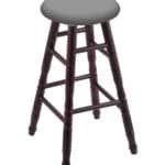 Round Cushion 36-Inch Backless Swivel Bar Stool with Dark Cherry Finish, Turned Maple Leg, and Canter Folkstone Grey Seat