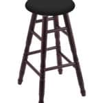 Round Cushion 36-Inch Backless Swivel Bar Stool with Dark Cherry Finish, Turned Maple Leg, and Black Vinyl Seat