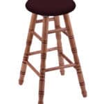 Round Cushion 24-Inch Backless Swivel Counter Stool with Medium Finish, Turned Maple Leg, and Canter Bordeaux Seat