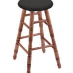 Round Cushion 24-Inch Backless Swivel Counter Stool with Medium Finish, Turned Maple Leg, and Canter Iron Seat