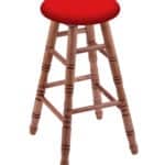 Round Cushion 24-Inch Backless Swivel Counter Stool with Medium Finish, Turned Maple Leg, and Canter Red Seat