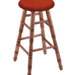 Round Cushion 24-Inch Backless Swivel Counter Stool with Medium Finish, Turned Maple Leg, and Graph Poppy Seat