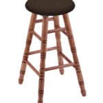 Round Cushion 24-Inch Backless Swivel Counter Stool with Medium Finish, Turned Maple Leg, and Rein Coffee Seat