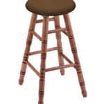 Round Cushion 24-Inch Backless Swivel Counter Stool with Medium Finish, Turned Maple Leg, and Rein Thatch Seat