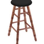 Round Cushion 36-Inch Backless Swivel Bar Stool with Medium Finish, Turned Maple Leg, and Black Vinyl Seat