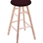 Round Cushion 24-Inch Backless Swivel Counter Stool with Natural Finish, Turned Maple Leg, and Canter Bordeaux Seat