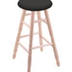 Round Cushion 24-Inch Backless Swivel Counter Stool with Natural Finish, Turned Maple Leg, and Canter Iron Seat