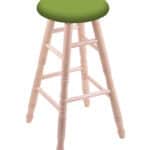 Round Cushion 24-Inch Backless Swivel Counter Stool with Natural Finish, Turned Maple Leg, and Canter Kiwi Green Seat