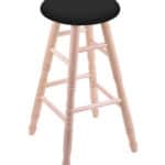 Round Cushion 36-Inch Backless Swivel Bar Stool with Natural Finish, Turned Maple Leg, and Black Vinyl Seat