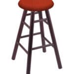 Round Cushion 24-Inch Backless Swivel Counter Stool with Dark Cherry Finish, Smooth Oak Leg, and Graph Poppy Seat