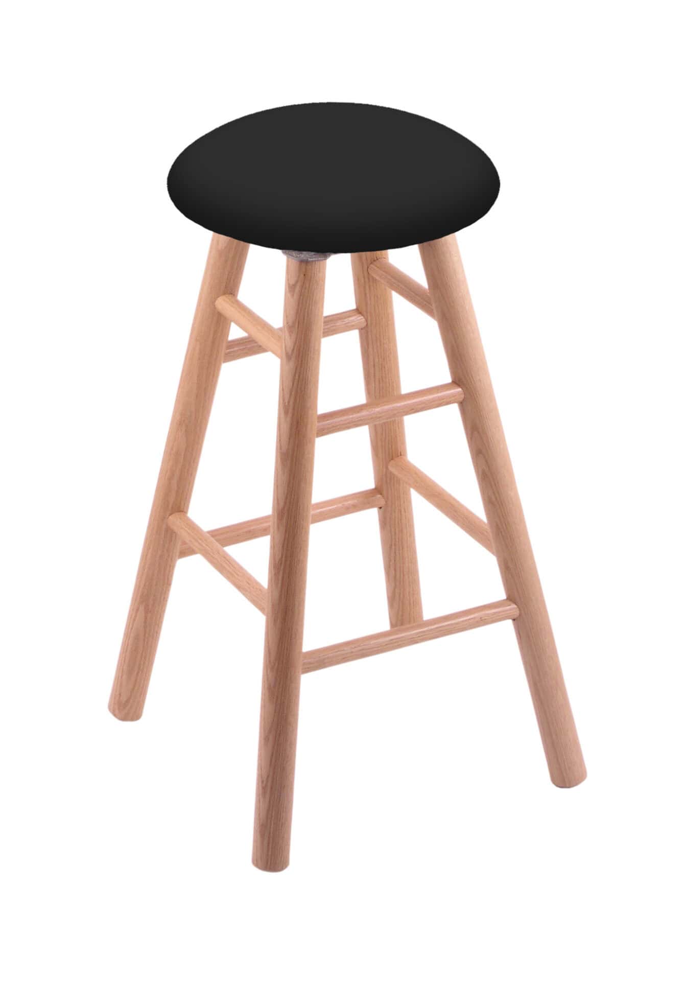 Round Cushion 30-Inch Backless Swivel Bar Stool with Natural Finish, Smooth Oak Leg, and Black Vinyl Seat 1 Round Cushion 30-Inch Backless Swivel Bar Stool with Natural Finish, Smooth Oak Leg, and Black Vinyl Seat