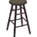 Round Cushion 30-Inch Backless Swivel Bar Stool with Dark Cherry Finish, Turned Oak Leg, and Canter Earth Seat
