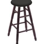 Round Cushion 30-Inch Backless Swivel Bar Stool with Dark Cherry Finish, Turned Oak Leg, and Canter Iron Seat