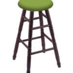 Round Cushion 30-Inch Backless Swivel Bar Stool with Dark Cherry Finish, Turned Oak Leg, and Canter Kiwi Green Seat