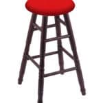 Round Cushion 30-Inch Backless Swivel Bar Stool with Dark Cherry Finish, Turned Oak Leg, and Canter Red Seat
