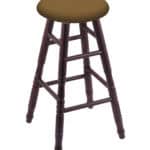 Round Cushion 24-Inch Backless Swivel Counter Stool with Dark Cherry Finish, Turned Oak Leg, and Canter Saddle Seat 4 Round Cushion 24-Inch Backless Swivel Counter Stool with Dark Cherry Finish, Turned Oak Leg, and Canter Saddle Seat