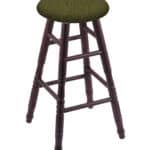 Round Cushion 30-Inch Backless Swivel Bar Stool with Dark Cherry Finish, Turned Oak Leg, and Graph Parrot Seat