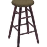 Round Cushion 24-Inch Backless Swivel Counter Stool with Dark Cherry Finish, Turned Oak Leg, and Graph Cork Seat