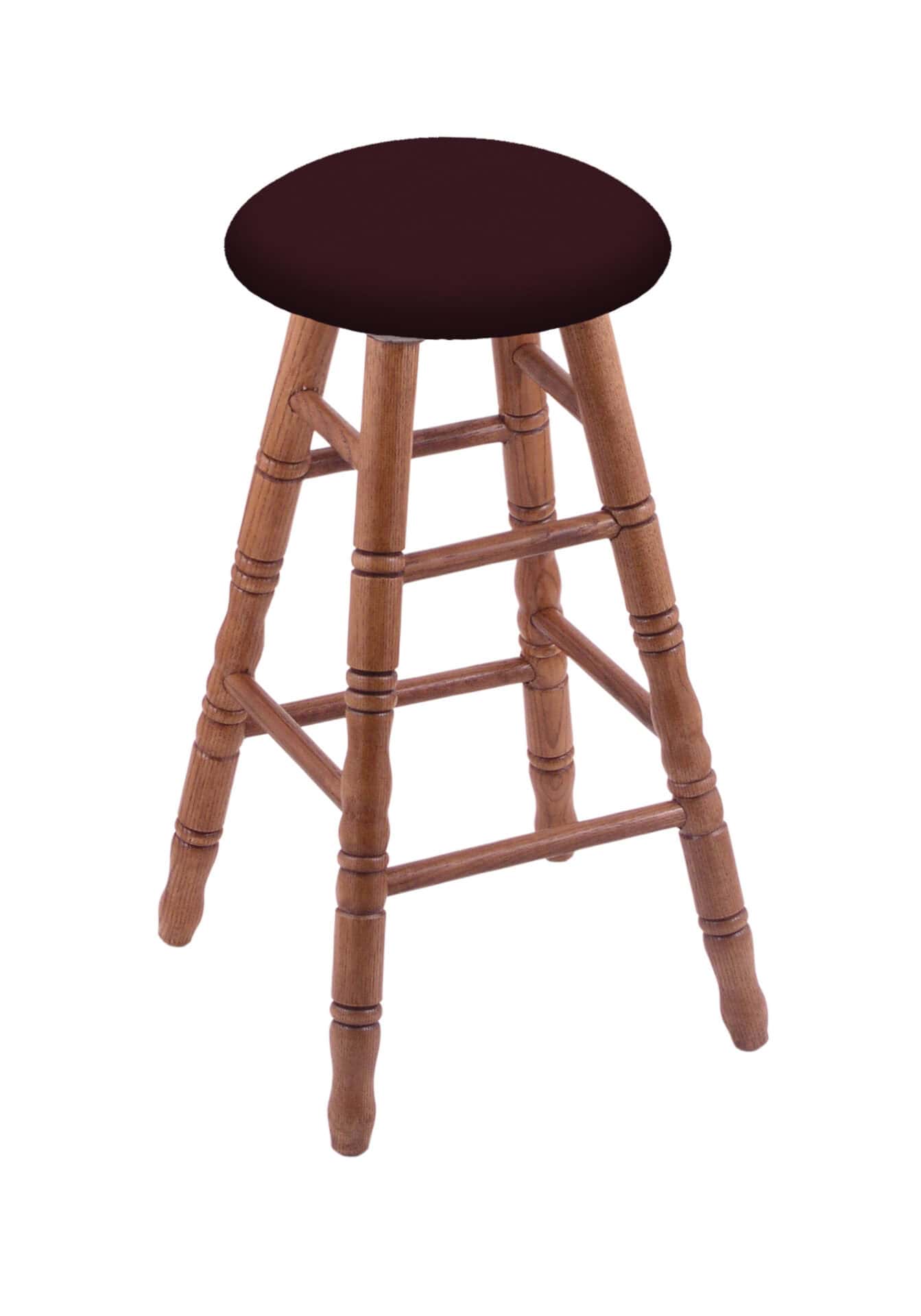 Round Cushion 30-Inch Backless Swivel Bar Stool with Medium Finish, Turned Oak Leg, and Canter Bordeaux Seat 1 Round Cushion 30-Inch Backless Swivel Bar Stool with Medium Finish, Turned Oak Leg, and Canter Bordeaux Seat