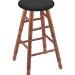 Round Cushion 30-Inch Backless Swivel Bar Stool with Medium Finish, Turned Oak Leg, and Canter Iron Seat