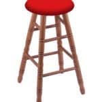 Round Cushion 36-Inch Backless Swivel Bar Stool with Medium Finish, Turned Oak Leg, and Canter Red Seat