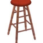Round Cushion 36-Inch Backless Swivel Bar Stool with Medium Finish, Turned Oak Leg, and Graph Poppy Seat