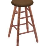 Round Cushion 36-Inch Backless Swivel Bar Stool with Medium Finish, Turned Oak Leg, and Rein Thatch Seat