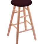 Round Cushion 24-Inch Backless Swivel Counter Stool with Natural Finish, Turned Oak Leg, and Canter Bordeaux Seat