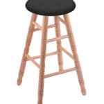 Round Cushion 36-Inch Backless Swivel Bar Stool with Natural Finish, Turned Oak Leg, and Canter Iron Seat