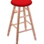 Round Cushion 36-Inch Backless Swivel Bar Stool with Natural Finish, Turned Oak Leg, and Canter Red Seat